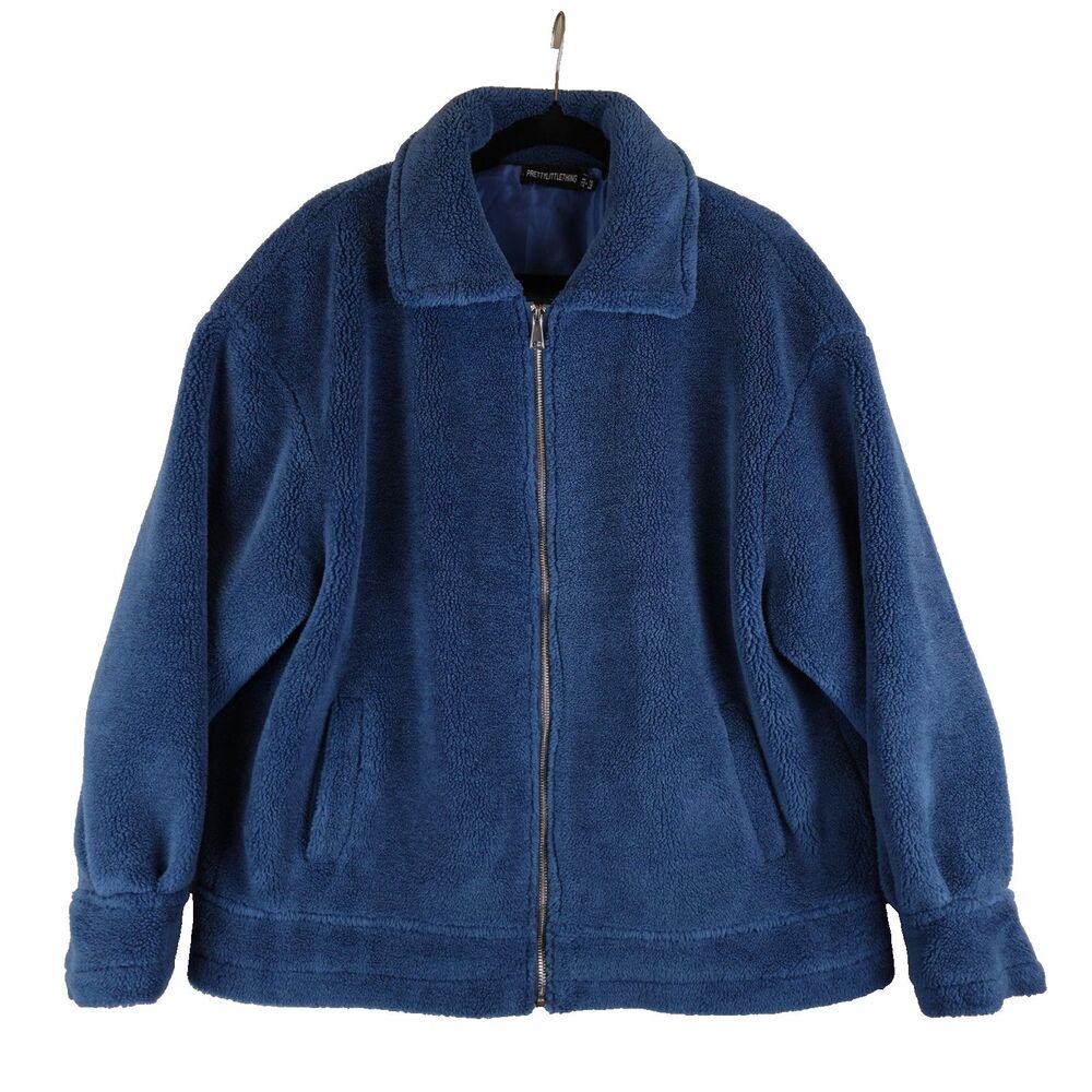 Pretty Little Thing Zip Up Jacket Women's Size 8 Blue Collared Fall Comfy School - Picture 13 of 15